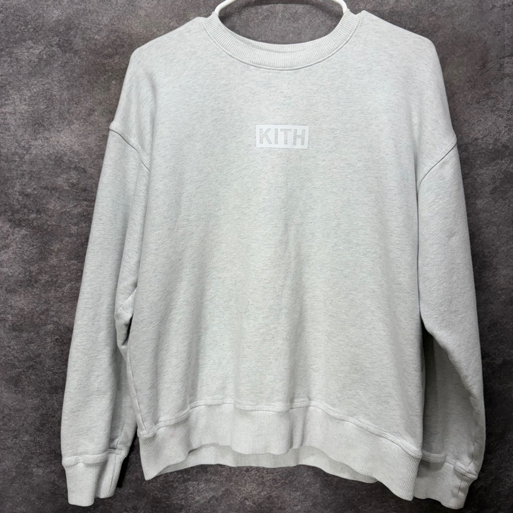KITH Box Logo Pullover Sweatshirt Mens S Heather Gray Crew Neck Basic Streetwear